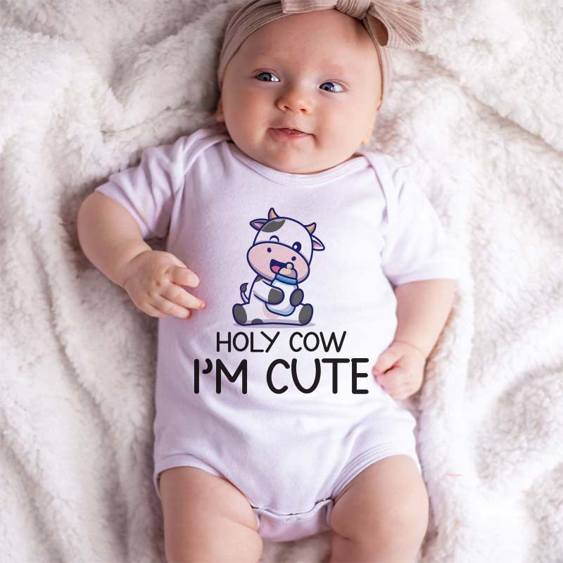 Cute Farm Cow Animal Unisex Baby Clothes Custom Baby Boy Girl Shirt Personalized Pregnancy Baby Shower Announcement Milk Bodysuit Outfit