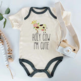 Holy Cow I'm Cute Baby Bodysuit Cute Adorable Farm Cow Animal Theme Unisex Baby Clothing Baby Boy Girl Gift Clothes