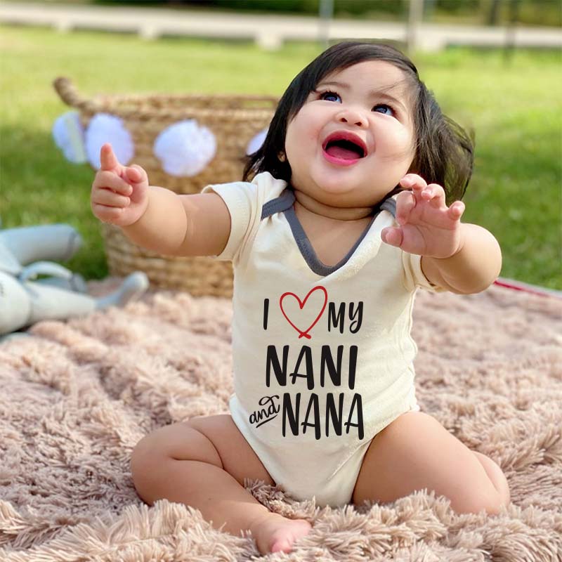 I love my Nani and Nana Unisex Custom baby bodysuit Indian baby clothing baby outfit for grandparents cute baby apparel Hindi baby clothes Personalized Baby Shower Gift