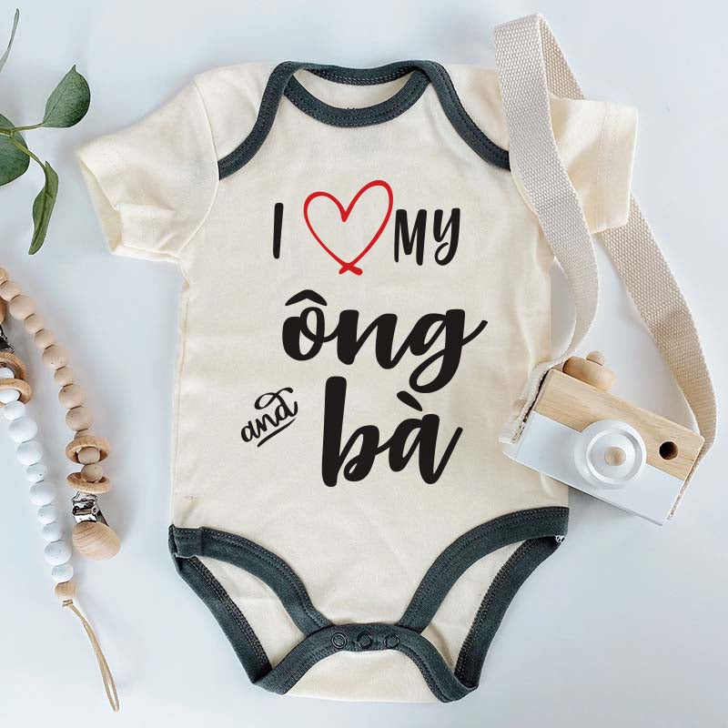 I love my ông and Ba Cute Newborn baby clothes Vietnamese Grandma and Grandpa Pregnancy Reveal Baby Boy Girl Shower Gift Custom Bodysuit Grandparents Gift