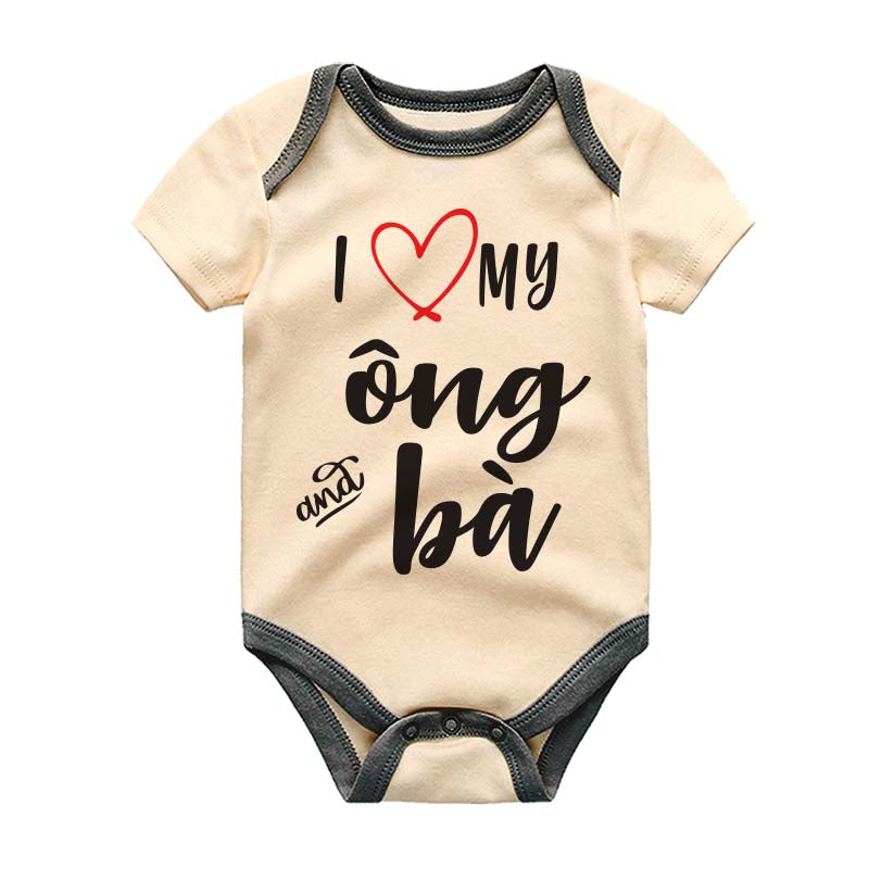 I love my ông and Ba Cute Newborn baby clothes Vietnamese Grandma and Grandpa Pregnancy Reveal Baby Boy Girl Shower Gift Custom Bodysuit Grandparents Gift