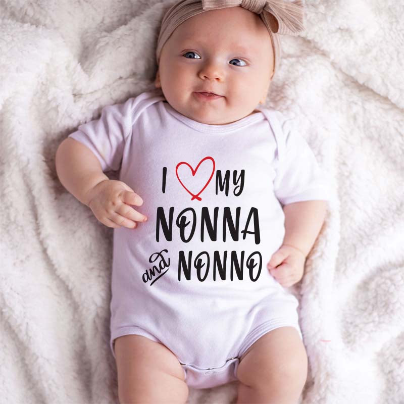 Nonna and Nonno Baby Clothing Cute Italian Custom Bodysuit Unisex Infant Clothing Grandparents Announcement Endearment Sentimental Love Newborn Baby Outfit