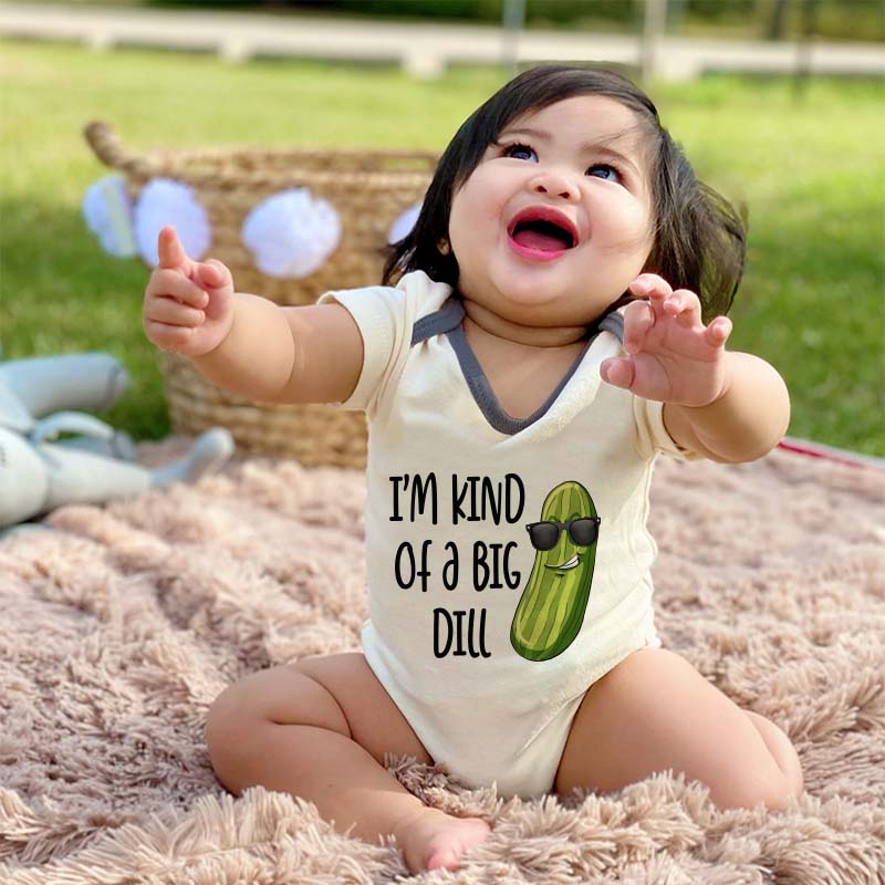 I'm kind of a big dill Custom Unisex funny baby bodysuit Punny baby outfit pickle-themed baby clothes cute Food Veggies apparel humorous vegan clothing