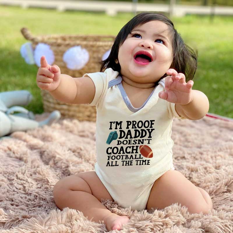 Football Coach Baby Shower Gift, I'm Proof Daddy Doesn't Coach All the Time, Baby Bodysuit, Sports-themed, Newborn Apparel, Funny Baby Outfit, Coaching Dad, Unique Baby Gift, Shower Present, Touchdown Toddler, Dad's Little MVP, Fatherhood Celebration, Cute Onesie, Humorous Romper, Coach's Baby Wear