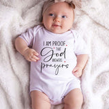 Proof God Answers Prayers Cute Adorable Baby Clothes Faith-Inspired Religous Baby Apparel Newborn Blessing Unisex Clothing Inspirational Heartwarming Milestone baby outfit