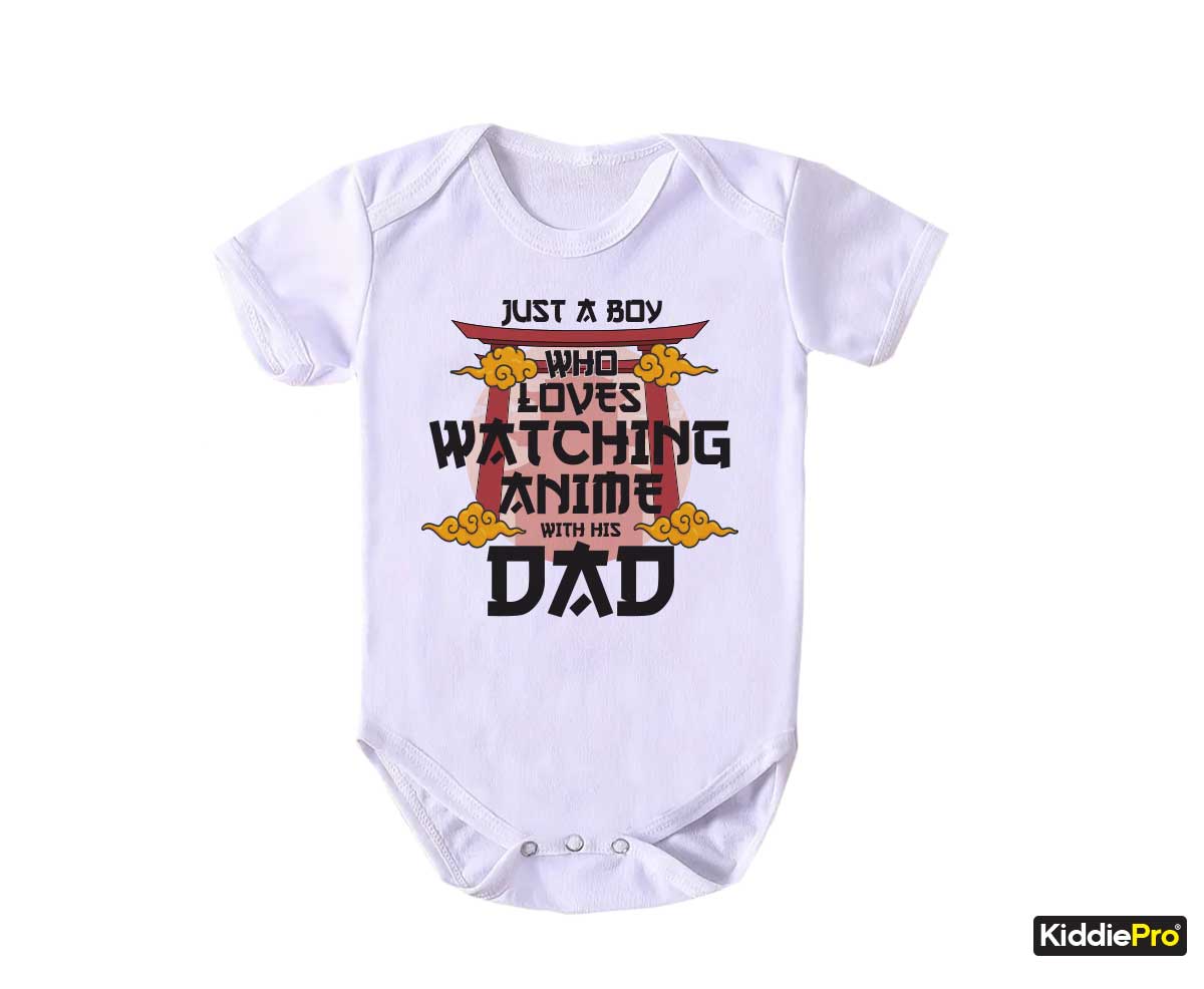 Just a boy who loves watching with Dad Cute and funny Father and Son/Daughter Bond Baby Bodysuit (SKU#33)