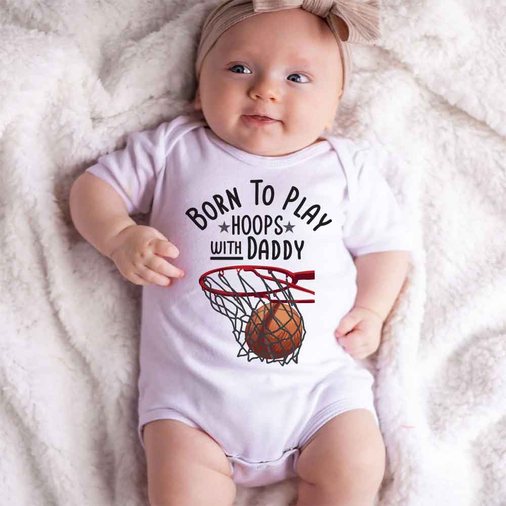 Born to play hoops - Unisex Infant One Piece Baby Bodysuit - Basketball Theme baby outfit