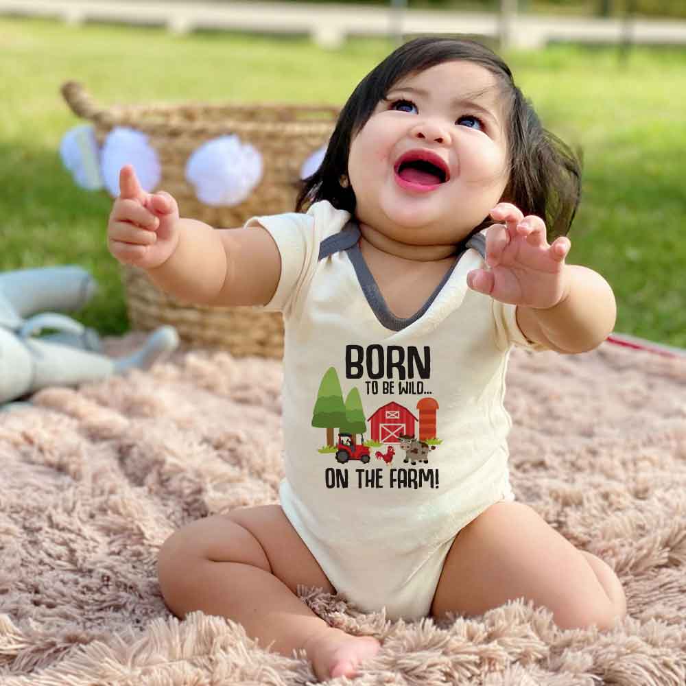 Born to be wild - Unisex Infant One Piece Baby Bodysuit - Animal Farm Theme baby outfit