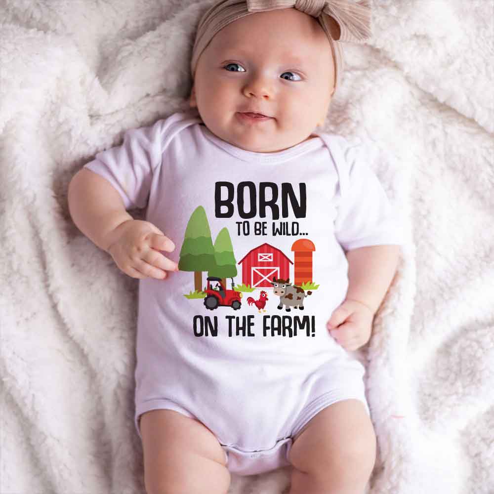 Born to be wild - Unisex Infant One Piece Baby Bodysuit - Animal Farm Theme baby outfit