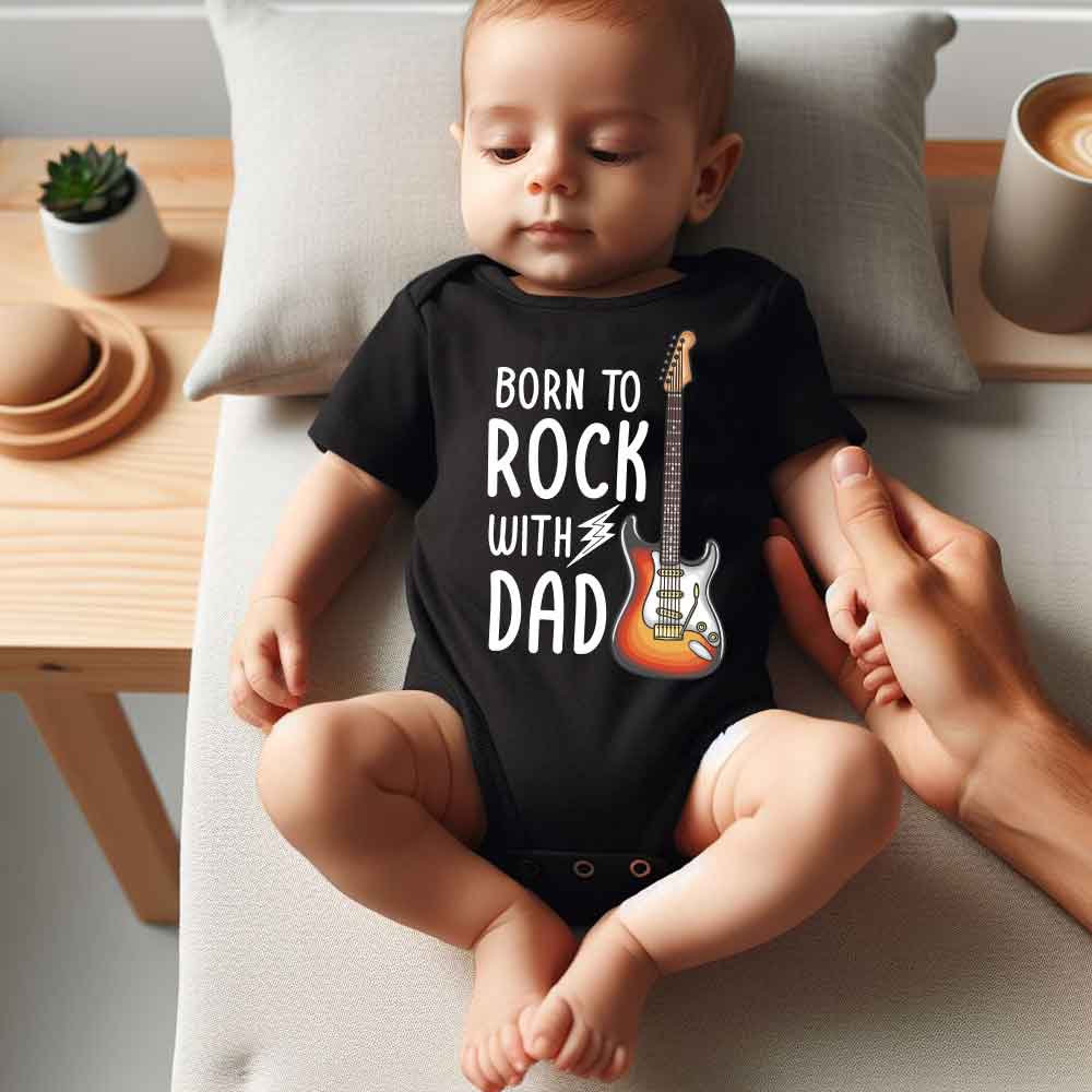 Born to rock with Dad - Rockstar Baby bodysuit, Rock Band, Rock and Roll Baby clothes, Music Lover, Cute Infant Clothing