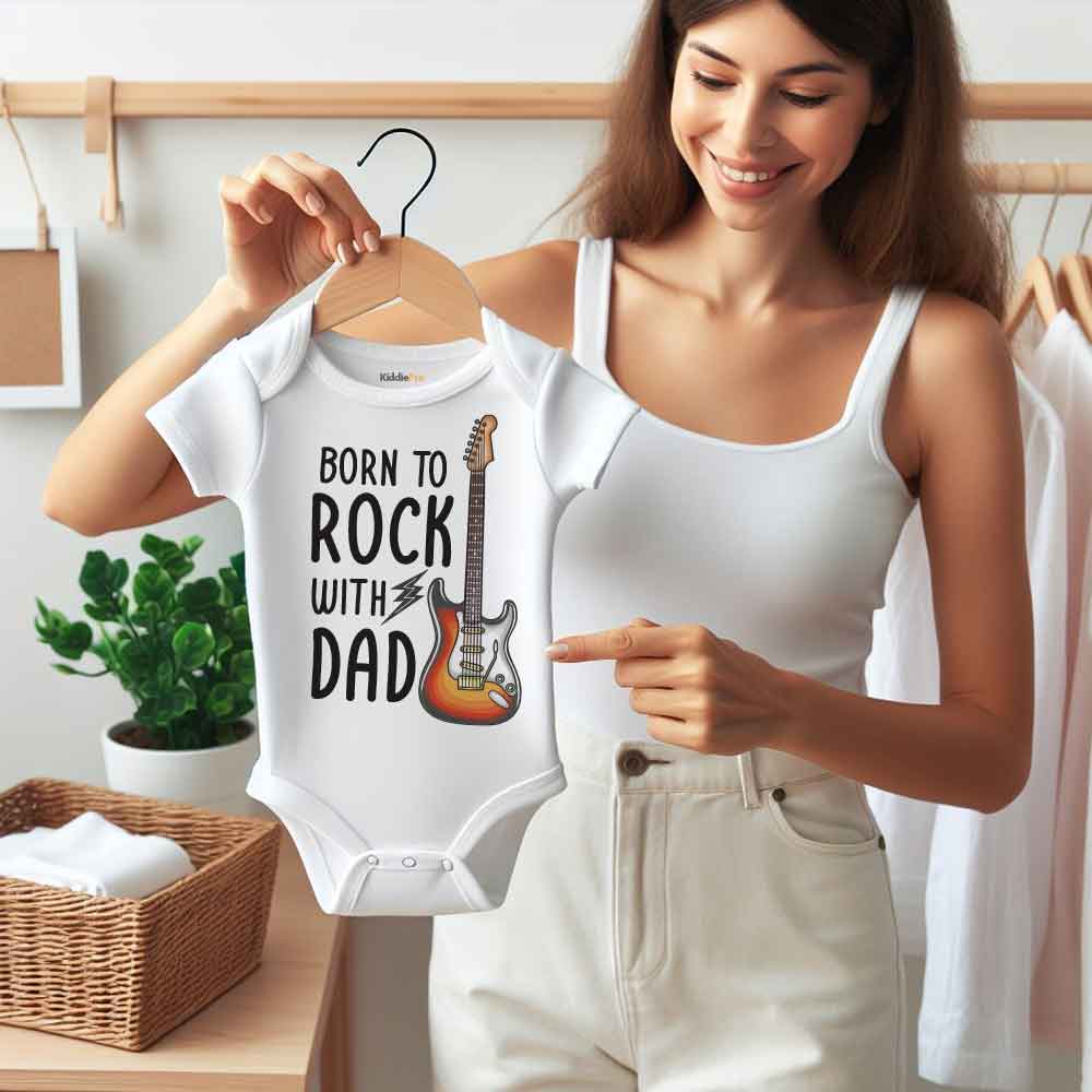 Born to rock with Dad - Rockstar Baby bodysuit, Rock Band, Rock and Roll Baby clothes, Music Lover, Cute Infant Clothing