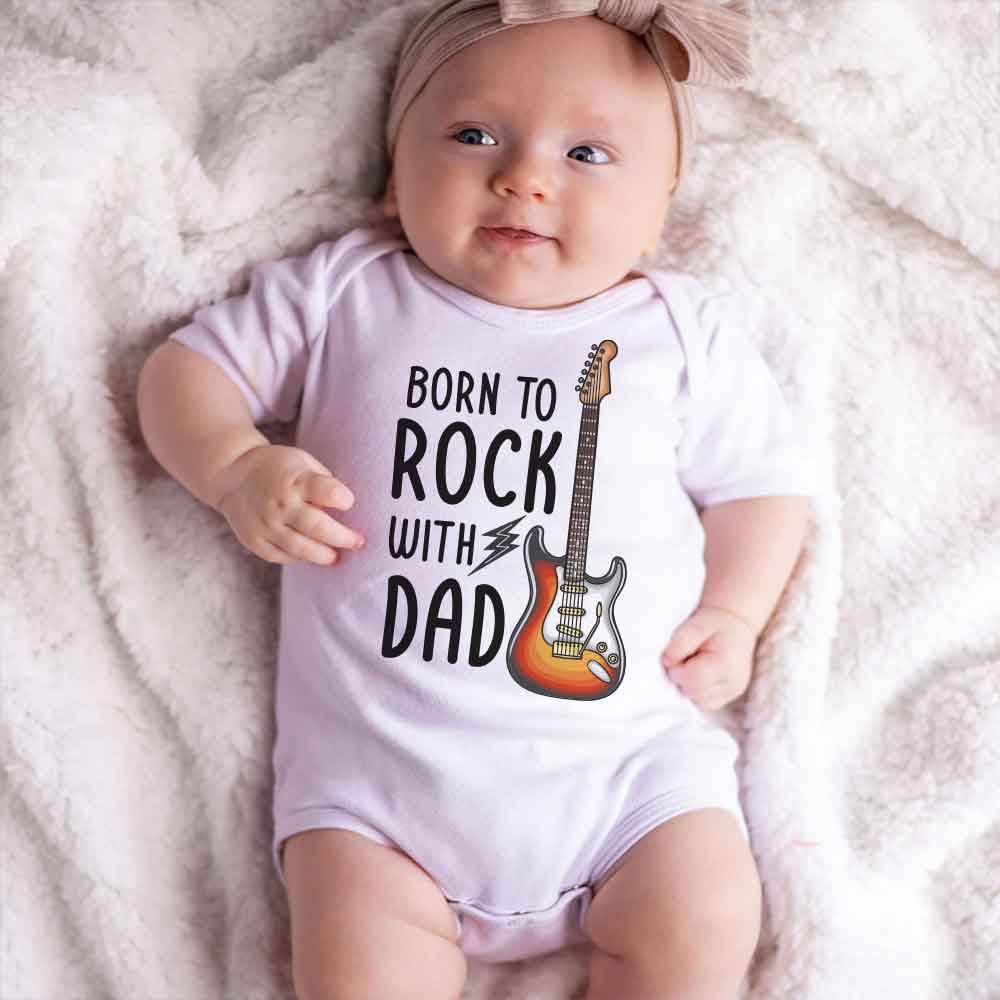 Born to rock with Dad - Rockstar Baby bodysuit, Rock Band, Rock and Roll Baby clothes, Music Lover, Cute Infant Clothing