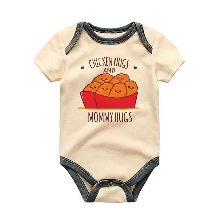 Chicken Nugs and Mommy hugs - funny baby bodysuit, food pun baby clothes, little chicken nuggets, Foodie Baby Clothes