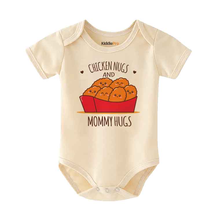 Chicken Nugs and Mommy hugs - funny baby bodysuit, food pun baby clothes, little chicken nuggets, Foodie Baby Clothes