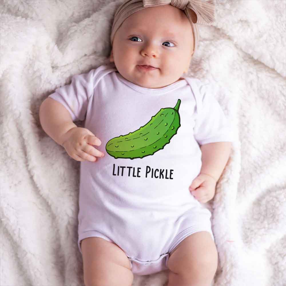 Little Pickle Babygrow Big Dill Vegan baby bodysuit Food Pun Vegetarian parents vegetable theme