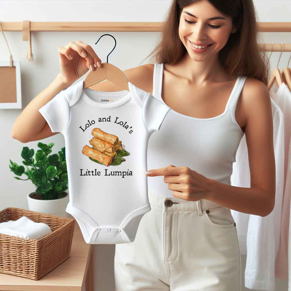 Lolo and Lola's little lumpia bodysuit Grandpa and Grandma's little springroll Funny Asian Shanghai Rolls Food theme baby clothes,