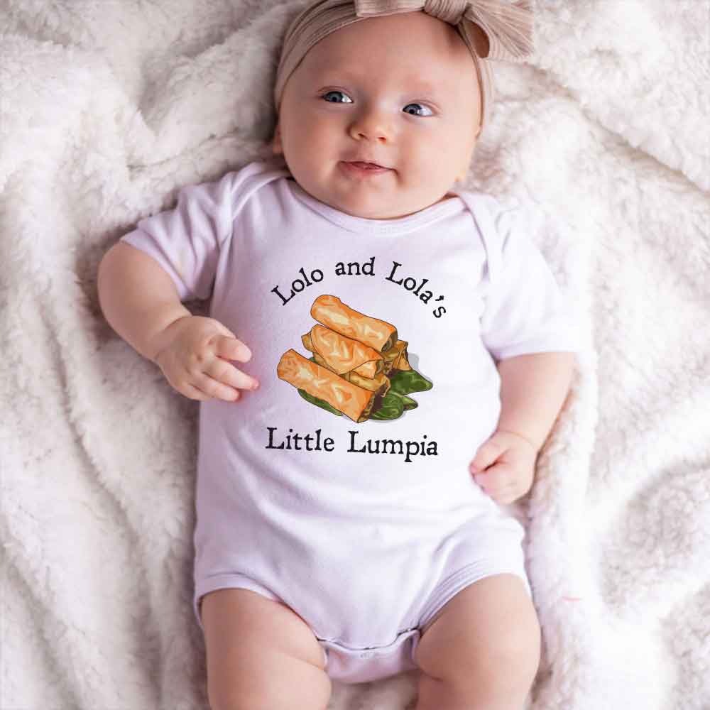 Lolo and Lola's little lumpia bodysuit Grandpa and Grandma's little springroll Funny Asian Shanghai Rolls Food theme baby clothes,