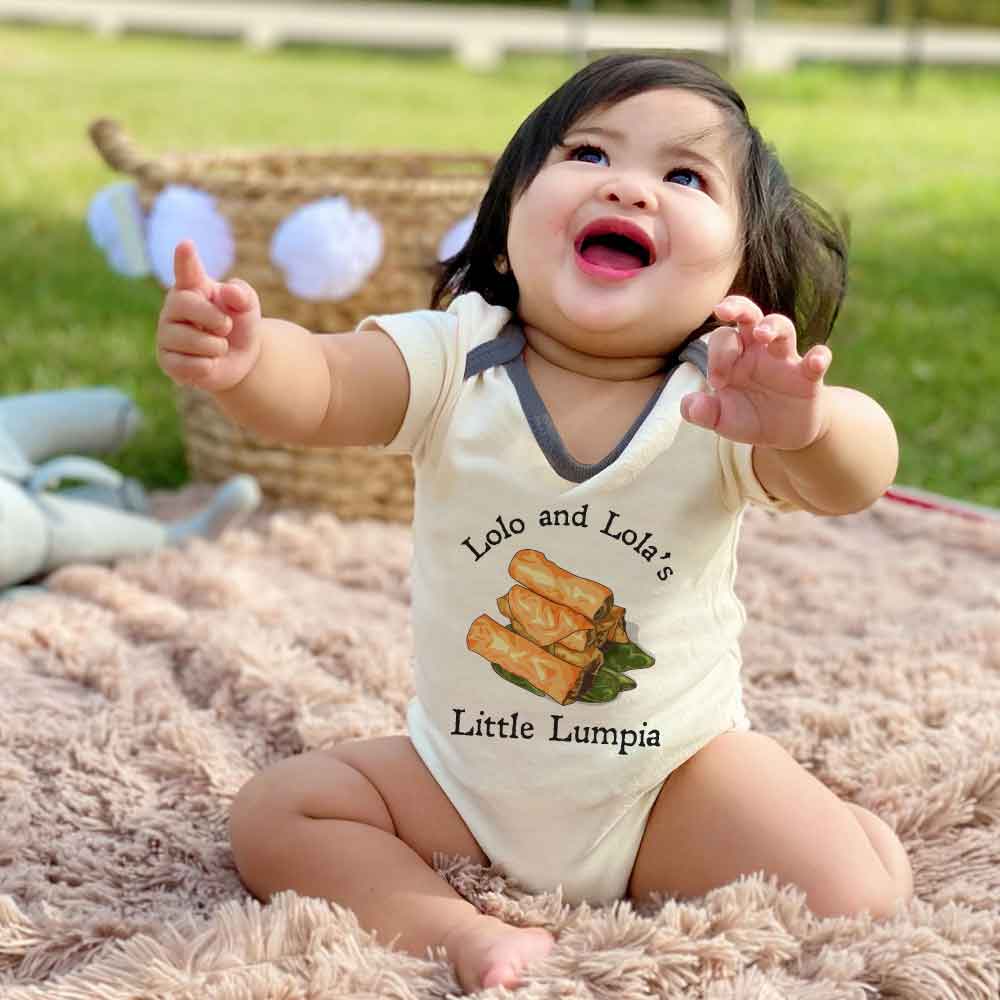 Lolo and Lola's little lumpia bodysuit Grandpa and Grandma's little springroll Funny Asian Shanghai Rolls Food theme baby clothes,