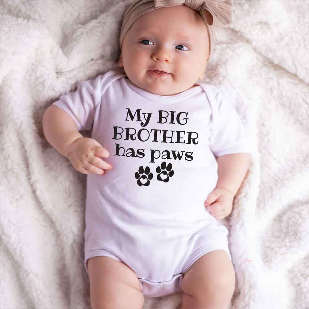 My big brother has paws baby bodysuit Pet Dog Cat animal lover baby clothes Sibling love Paw-themed Baby Bodysuits