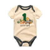 Personalized First Birthday Baby Bodysuit Safari animal theme Baby Milestone custom baby clothes, Baby gift