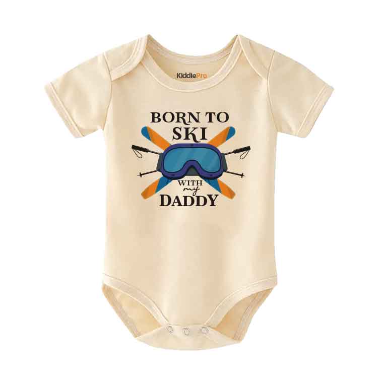 Born to Ski with Daddy - Snowboarding Baby clothes, Skiing Adventure Baby romper, Snowsports, Cute Infant Clothing