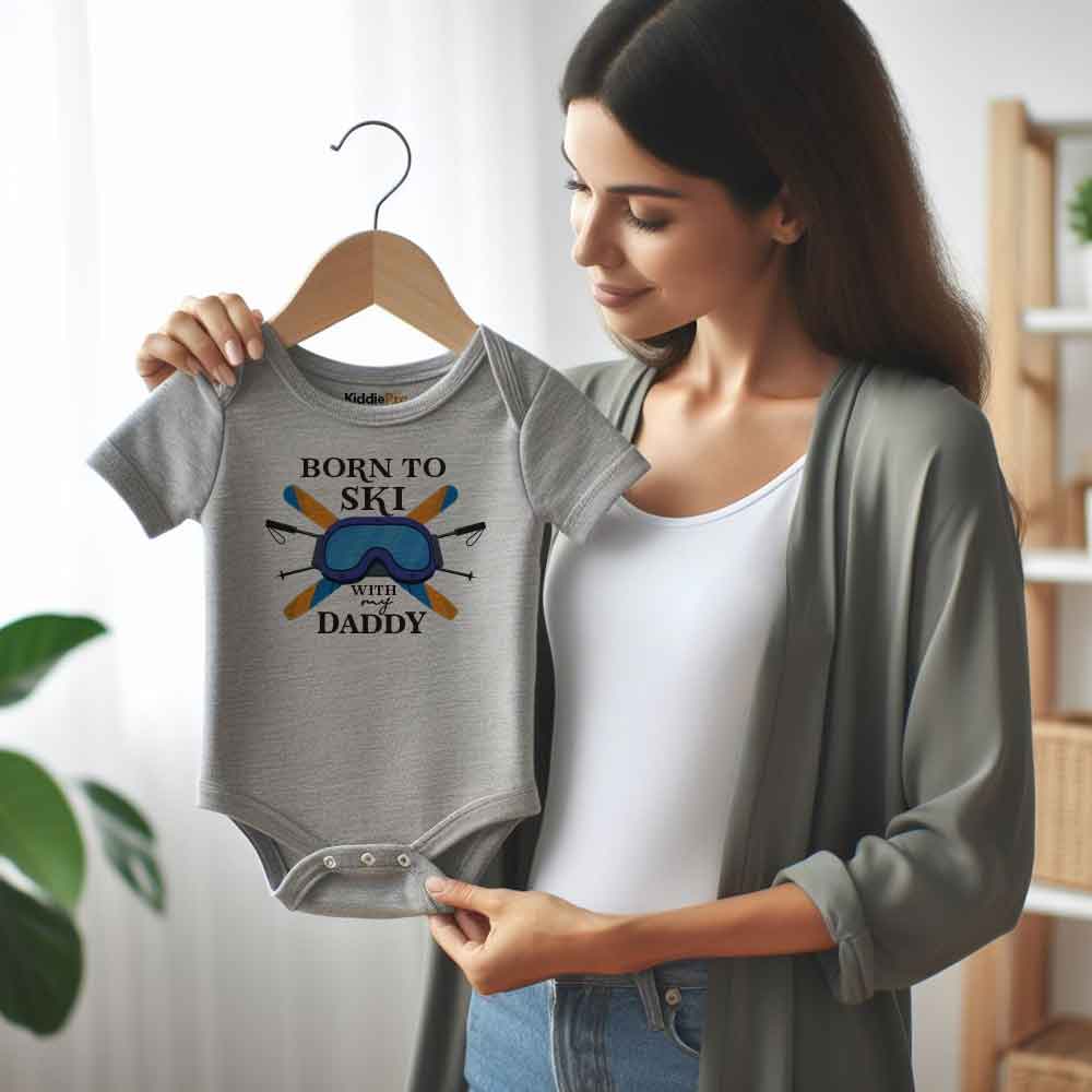 Born to Ski with Daddy - Snowboarding Baby clothes, Skiing Adventure Baby romper, Snowsports, Cute Infant Clothing