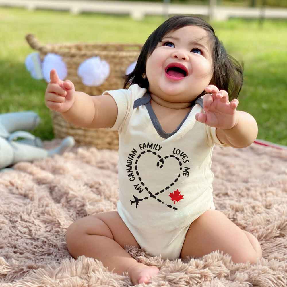 My Canadian Family Loves me Baby bodysuit-Canada Eh Baby clothes, Maple Leaf outfit, Gender-Neutral Baby Bodysuits