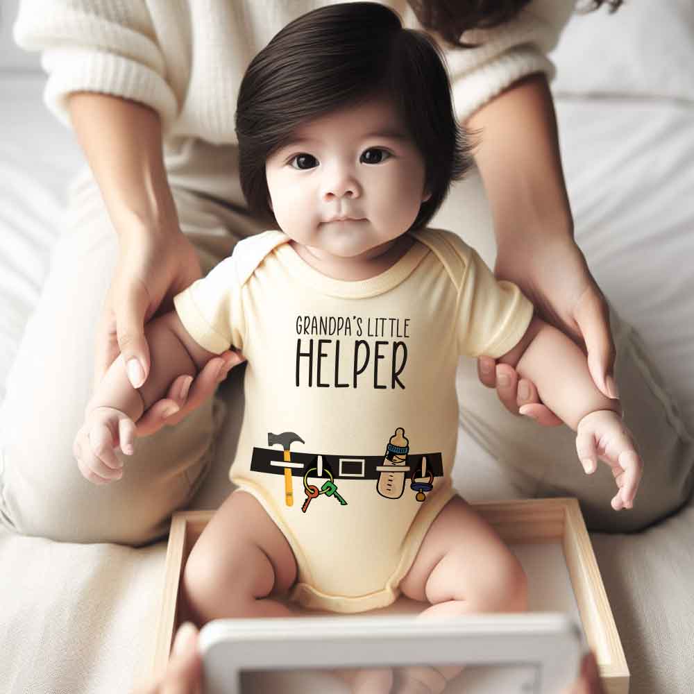 Grandpa's little Helper Baby Bodysuit little assistant pregnancy reveal Gift for grandson/granddaughter