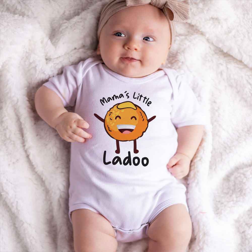 Mama's little ladoo baby bodysuit Food Humor baby outfit Indian dessert-themed baby clothes