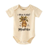 Mandrake Baby bodysuit Funny Baby outfit Wizard Baby clothes Fluent in Mandrake fantasy/magic/adventure funny baby apparel