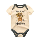 Mandrake Baby bodysuit Funny Baby outfit Wizard Baby clothes Fluent in Mandrake fantasy/magic/adventure funny baby apparel