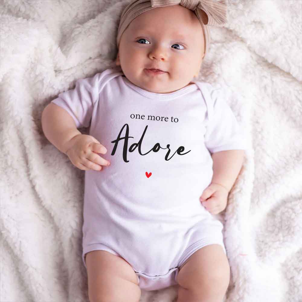 Baby announcement Baby bodysuit, Coming Soon baby clothes, Pregnancy announcement, One more to adore Newborn baby outfit