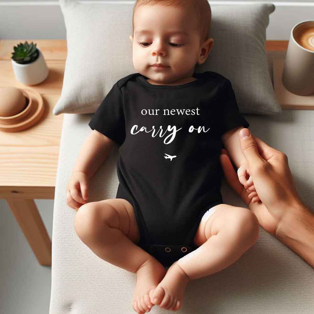 Newest carry on pregnancy announcement Baby bodysuit Travel baby clothes Family reveal baby outfit