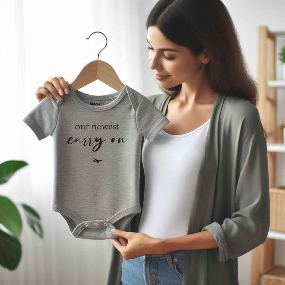 Newest carry on pregnancy announcement Baby bodysuit Travel baby clothes Family reveal baby outfit