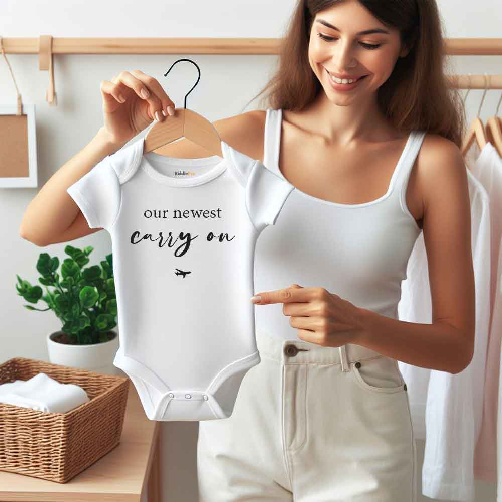 Newest carry on pregnancy announcement Baby bodysuit Travel baby clothes Family reveal baby outfit