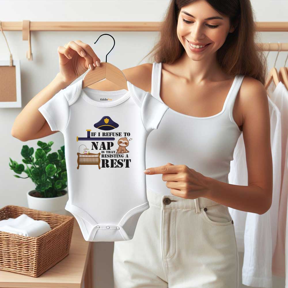 Funny Bedtime Joke Baby bodysuit Refuse to Nap baby clothes Police Baby outfit Naptime resistance, Baby gift