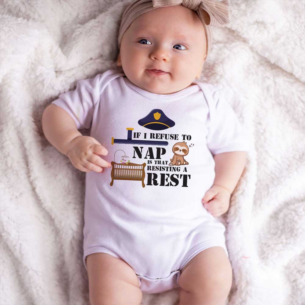 Funny Bedtime Joke Baby bodysuit Refuse to Nap baby clothes Police Baby outfit Naptime resistance, Baby gift