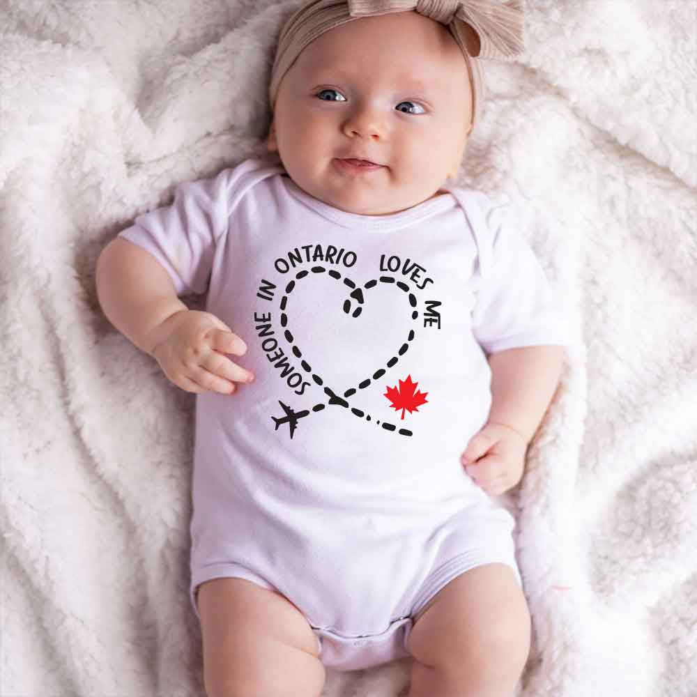 Someone in Ontario loves me Canada Pride Baby Bodysuit Canadian Baby Gift First Canada Day Bodysuit