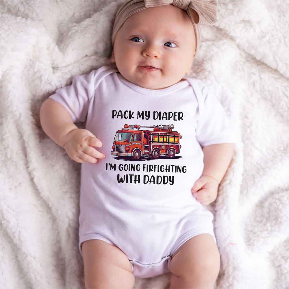 Pack my diaper Fireman Baby bodysuit Firetruck theme Dad Fireman firefighter dad baby shower gift, firefighter-themed bodysuit