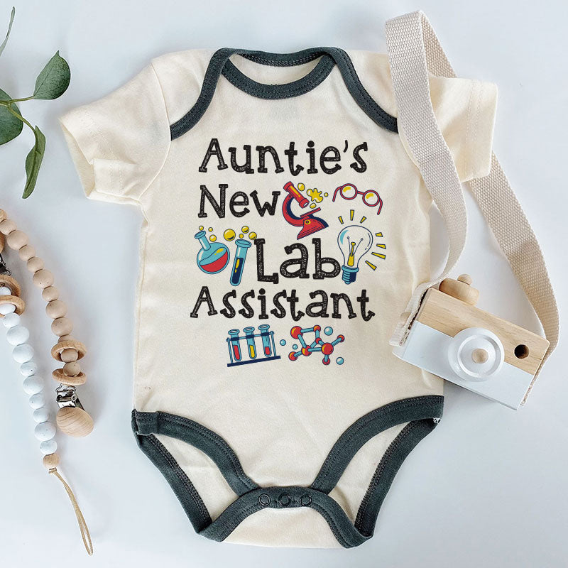 Auntie's new Lab Assistant - Unisex Infant One Piece Baby Bodysuit - Auntie and Niece Nephew Baby clothes