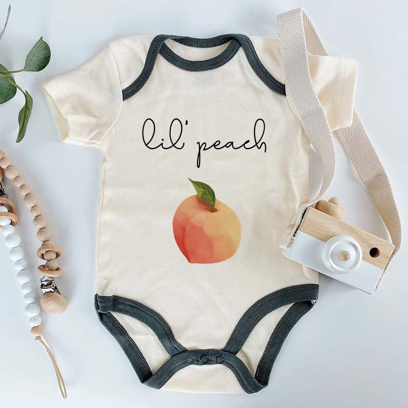 Cute Lil Peach Outfit Fruit Lover Unisex Baby Boy Girl Clothes Food Pun Funny Custom Shirt Bodysuit Foodie Jokes Humor Romper