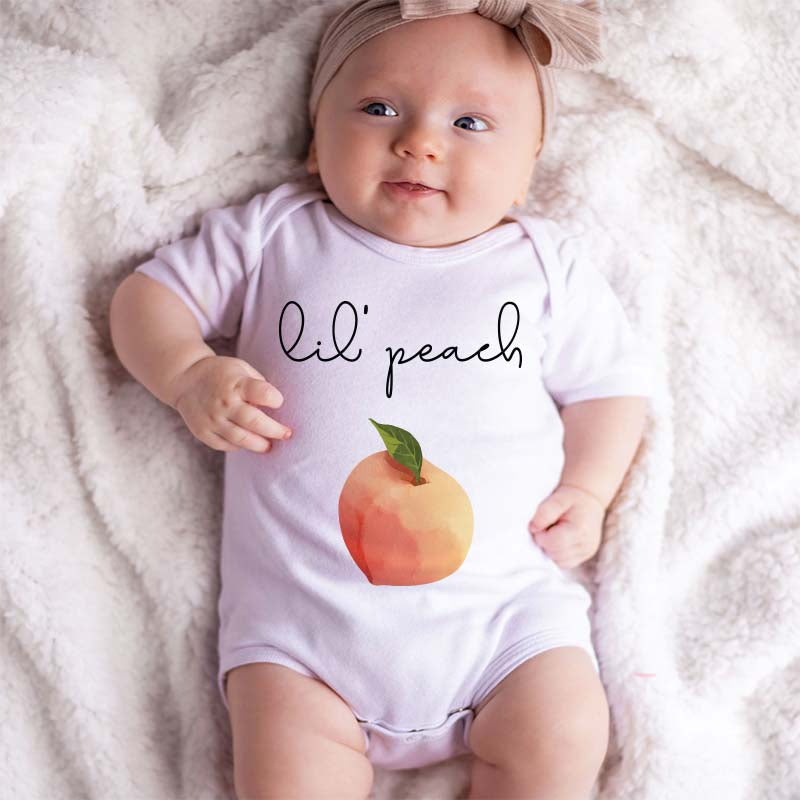 Cute Lil Peach Outfit Fruit Lover Unisex Baby Boy Girl Clothes Food Pun Funny Custom Shirt Bodysuit Foodie Jokes Humor Romper