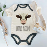 Little Moody baby Clothes Cute Funny Cow Pun Print Custom Design Humorous Adorable Unisex Baby Clothing Pregnancy Reveal Comical Humor Outfit Baby Shower Gift