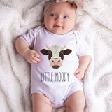 Little Moody baby Clothes Cute Funny Cow Pun Print Custom Design Humorous Adorable Unisex Baby Clothing Pregnancy Reveal Comical Humor Outfit Baby Shower Gift