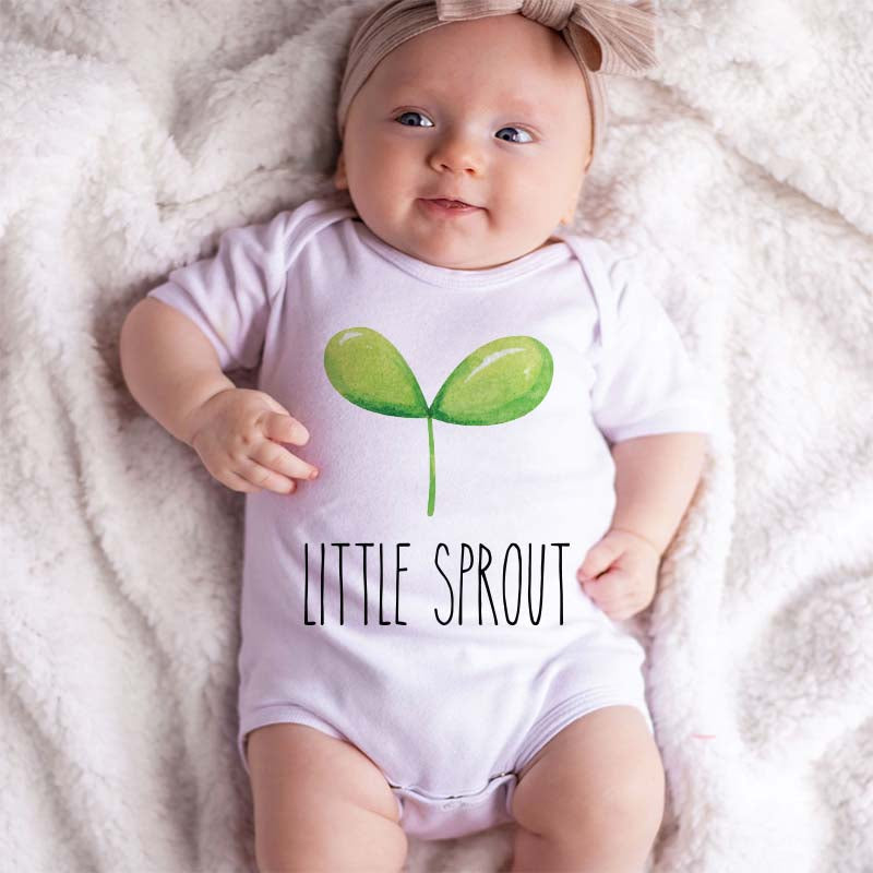 Little Sprout Funny Vegan Custom Baby Clothes Adorable Playful Unisex Infant clothing Veggies Vegetable Lover Personalized Bodysuit Food Pun Outfit Pregnancy announcement Gift