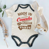 Made in Canada with American Parts Bodysuit Cute Funny Heritage Baby Outfit Custom Unisex Baby Clothing Half Canadian Baby Clothes Pregnancy Reveal Gift