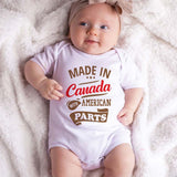 Made in Canada with American Parts Bodysuit Cute Funny Heritage Baby Outfit Custom Unisex Baby Clothing Half Canadian Baby Clothes Pregnancy Reveal Gift