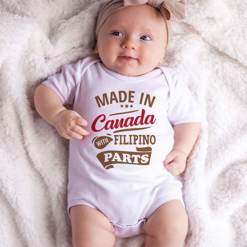 Made in Canada with Filipino Parts Custom Baby Clothes Personalized Bodysuit Unisex Baby Clothing Half Canadian Filipino Romper Shirt Canada Day Heritage Outfit