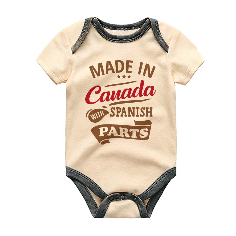 Made in Canada with Spanish Parts Cute Baby Clothes Half Canadian Spanish Heritage Custom Baby Bodysuit Personalized Gift Canada Day Outfit