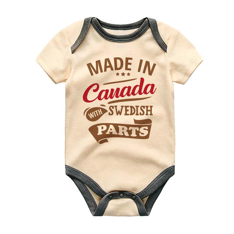 Cute Sports Themed Made in Canada with Swedish Parts Bodysuit Personalized Baby Shower Gift Unisex Baby Clothing Custom Shirt Dual Heritage Baby Outfit